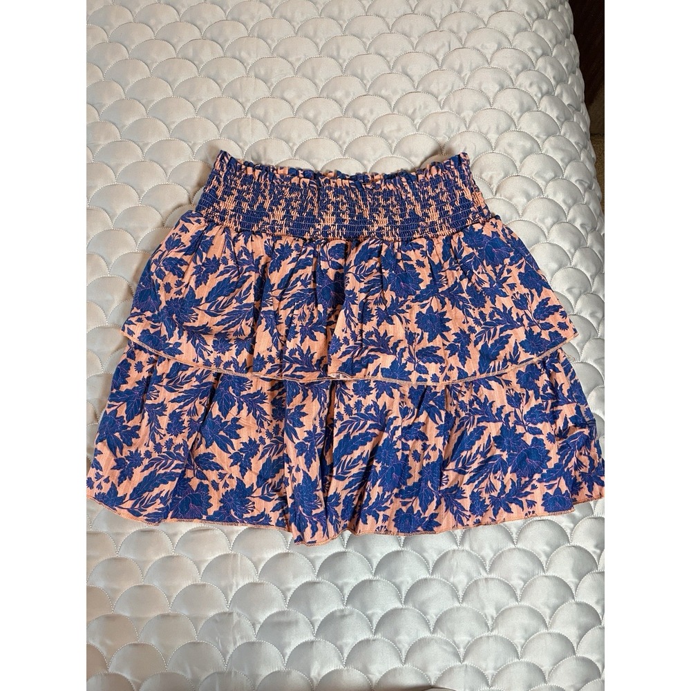 Universal Thread Tiered Skirt Women's Large Pink Blue Floral Short Ruffle - Picture 2 of 7